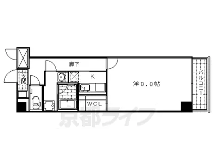 京都市烏丸線 烏丸御池駅 徒歩7分 7階建 築19年(1K/7階)の間取り写真