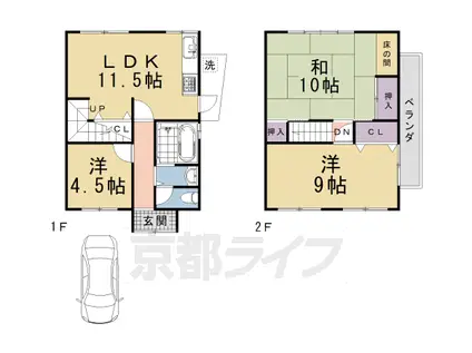 京都市烏丸線 竹田駅(京都) 徒歩9分 2階建 築50年(3LDK)の間取り写真