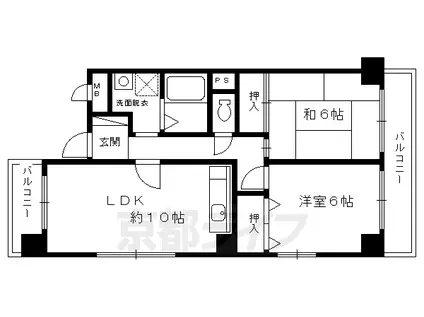京都市烏丸線 烏丸御池駅 徒歩5分 5階建 築37年(2LDK/4階)の間取り写真
