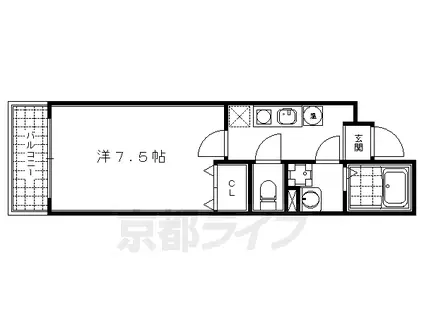 京都市烏丸線 烏丸御池駅 徒歩2分 5階建 築17年(1K/5階)の間取り写真