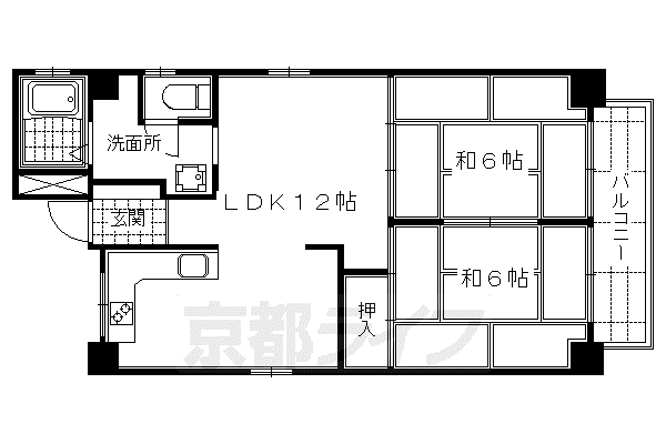 京都市烏丸線 丸太町駅(京都市営) 徒歩4分 4階建 築42年(2LDK/2階)の間取り写真