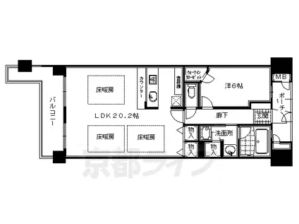 京都市東西線 京都市役所前駅 徒歩3分 15階建 築23年(1LDK/3階)の間取り写真