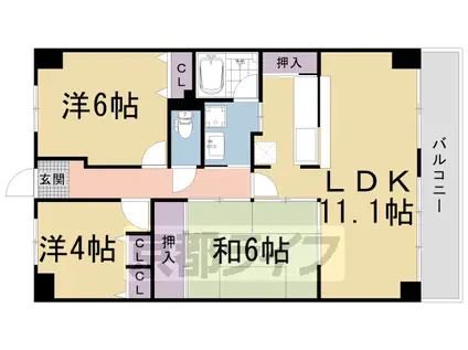 阪急電鉄京都線 西京極駅 徒歩4分 6階建 築29年(3LDK/2階)の間取り写真