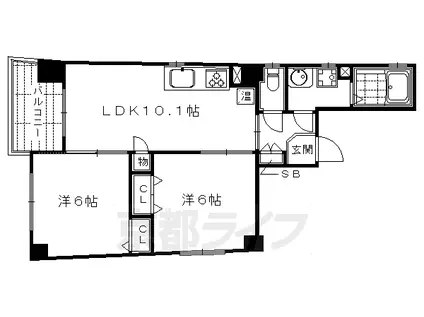 京都市烏丸線 烏丸御池駅 徒歩6分 4階建 築15年(2LDK/4階)の間取り写真
