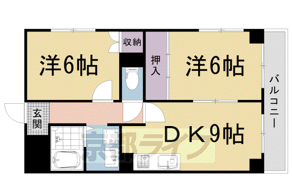 グランフォルム西院(2LDK/4階)の間取り写真