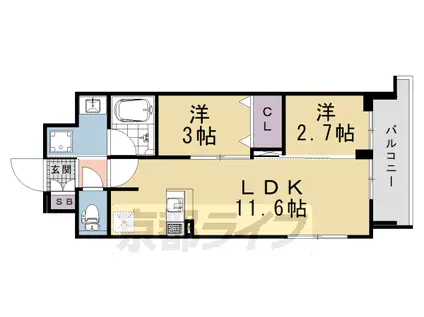 山陰本線 丹波口駅 徒歩5分 11階建 新築(2LDK/10階)の間取り写真