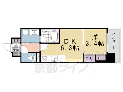 山陰本線 丹波口駅 徒歩5分 11階建 新築(1DK/4階)の間取り写真