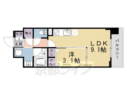 山陰本線 丹波口駅 徒歩5分 11階建 新築(1LDK/5階)の間取り写真