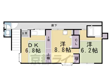 京都市烏丸線 鞍馬口駅 徒歩9分 2階建 築65年(2DK/2階)の間取り写真