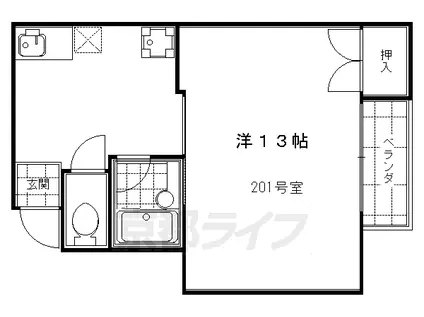 京都市烏丸線 烏丸御池駅 徒歩7分 2階建 築27年(1DK/2階)の間取り写真