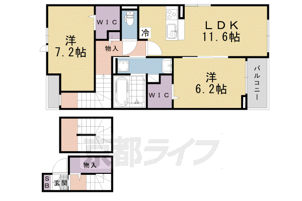 京阪電気鉄道京阪線 中書島駅 徒歩38分 3階建 築3年(2LDK/3階)の間取り写真