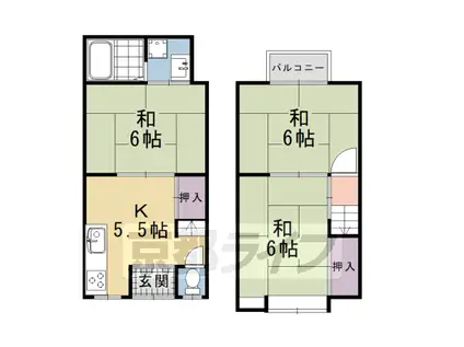 京阪電気鉄道宇治線 観月橋駅 徒歩14分 2階建 築53年(3DK)の間取り写真