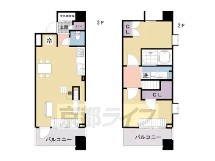 京都市烏丸線 四条駅(京都市営) 徒歩5分 10階建 築23年(2LDK/3階)の間取り写真