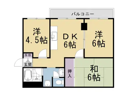 京都市東西線 西大路御池駅 徒歩2分 9階建 築46年(3DK/8階)の間取り写真