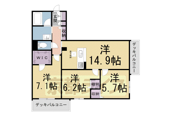 近鉄京都線 興戸駅 徒歩6分 3階建 築1年(3LDK/1階)の間取り写真