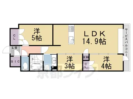 京都市東西線 京都市役所前駅 徒歩8分 5階建 築1年(3LDK/4階)の間取り写真