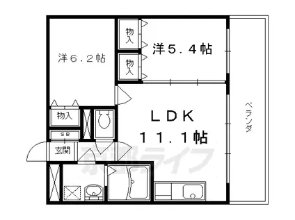 京都市東西線 二条城前駅 徒歩6分 3階建 築21年(2LDK/3階)の間取り写真