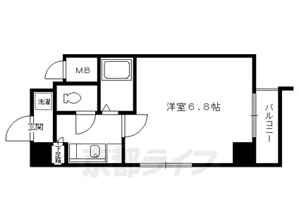 京都市烏丸線 烏丸御池駅 徒歩4分 9階建 築30年(1K/9階)の間取り写真