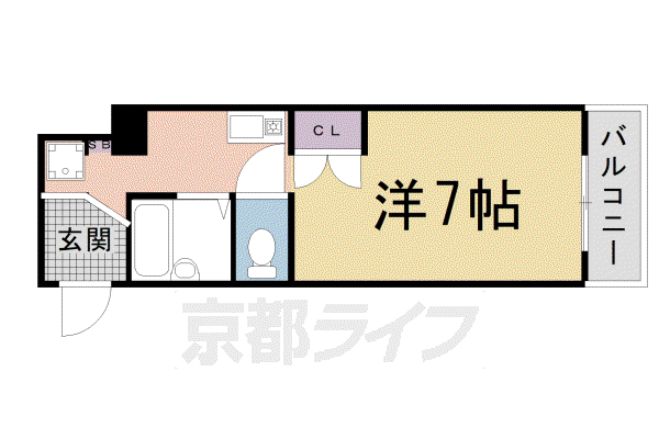 京都市烏丸線 烏丸御池駅 徒歩6分 9階建 築28年(1K/2階)の間取り写真