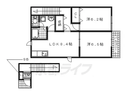 京阪電気鉄道京阪線 石清水八幡宮駅 徒歩10分 2階建 築23年(2DK/2階)の間取り写真