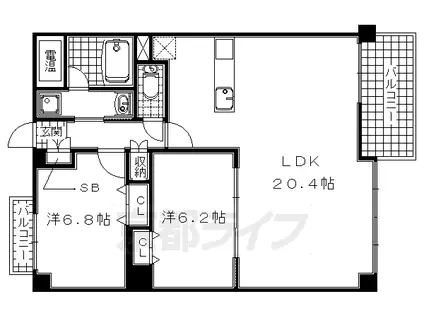 京阪電気鉄道京阪線 橋本駅(京都) 徒歩14分 3階建 築15年(2LDK/2階)の間取り写真