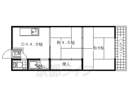 京阪電気鉄道京阪線 石清水八幡宮駅 徒歩7分 4階建 築52年(2DK/3階)の間取り写真