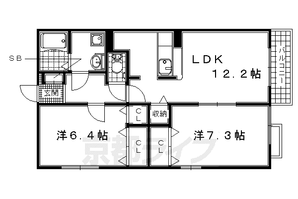 京阪電気鉄道京阪線 橋本駅(京都) 徒歩15分 2階建 築17年(2LDK/2階)の間取り写真