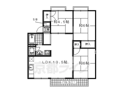 セジュール男山(3SDK/2階)の間取り写真