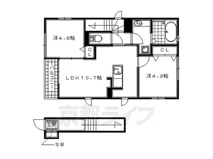 京阪電気鉄道京阪線 橋本駅(京都) 徒歩2分 2階建 築11年(2LDK/2階)の間取り写真