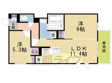 阪急電鉄京都線 西院駅(阪急) 徒歩5分 3階建 新築(2LDK/1階)の間取り写真