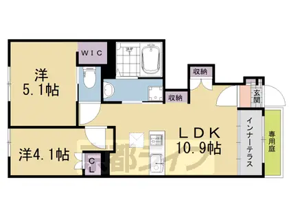 近鉄京都線 寺田駅(京都) 徒歩3分 2階建 新築(2LDK/1階)の間取り写真