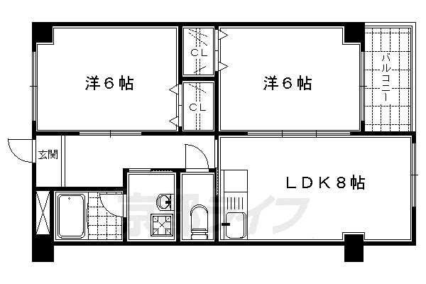 京阪電気鉄道京阪線 藤森駅 徒歩10分 5階建 築26年(2LDK/3階)の間取り写真