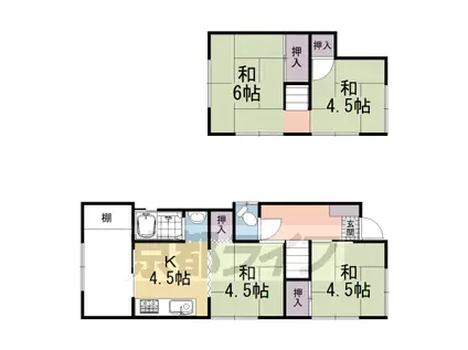近鉄京都線 富野荘駅 徒歩2分 2階建 築50年(4K)の間取り写真