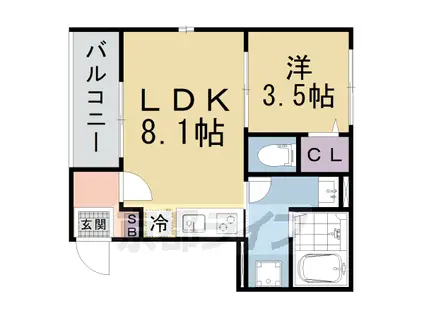 京都市東西線 椥辻駅 徒歩7分 3階建 築1年(1LDK/1階)の間取り写真
