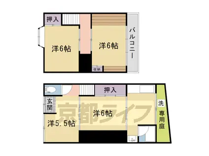 京福嵐山本線 車折神社駅 徒歩5分 2階建 築49年(4K)の間取り写真