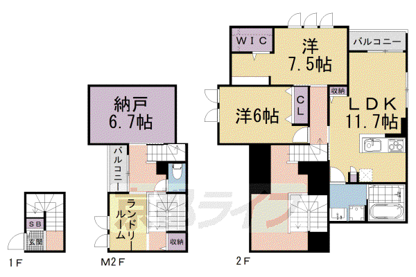 シルクメゾン岡崎(2SLDK/2階)の間取り写真