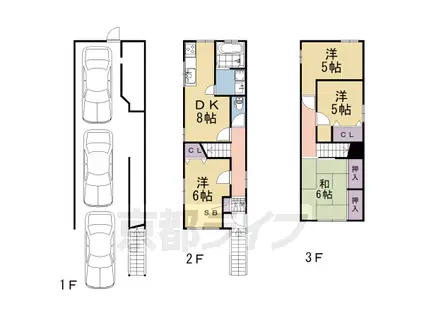 奈良線 JR藤森駅 徒歩17分 3階建 築31年(4DK)の間取り写真