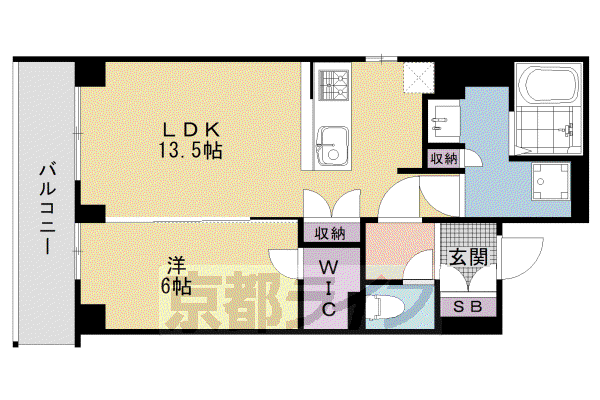 京都市東西線 二条城前駅 徒歩6分 5階建 築3年(1LDK/2階)の間取り写真