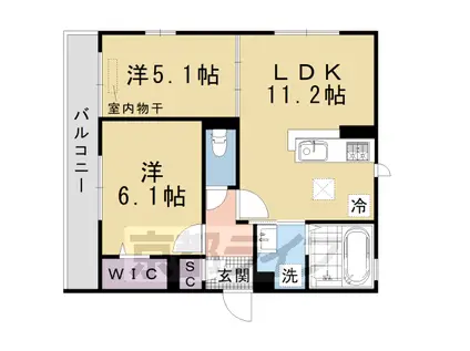 阪急電鉄京都線 桂駅 徒歩14分 3階建 築1年(2LDK/1階)の間取り写真
