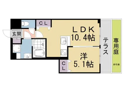 ベラジオ雅び京都洛北ガーデン(1LDK/1階)の間取り写真