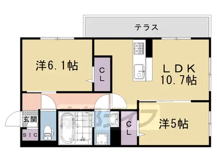 山陰本線 太秦駅(JR) 徒歩17分 3階建 築1年(2LDK/1階)の間取り写真