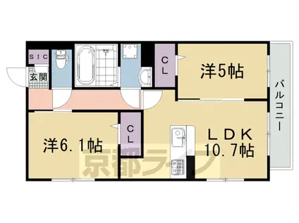 山陰本線 太秦駅(JR) 徒歩17分 3階建 築1年(2LDK/2階)の間取り写真
