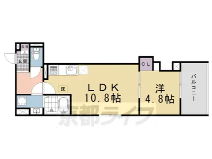 山陰本線 丹波口駅 徒歩5分 3階建 築1年(1LDK/1階)の間取り写真