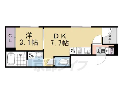 山陰本線 円町駅 徒歩7分 3階建 築1年(1DK/1階)の間取り写真