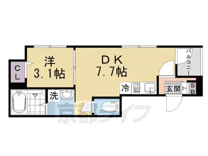 山陰本線 円町駅 徒歩7分 3階建 築1年(1DK/2階)の間取り写真