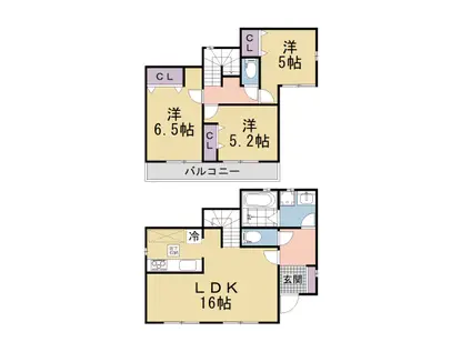 奈良線 棚倉駅 徒歩9分 2階建 築1年(3LDK)の間取り写真
