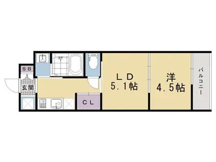 近鉄京都線 東寺駅 徒歩4分 5階建 新築(1DK/4階)の間取り写真
