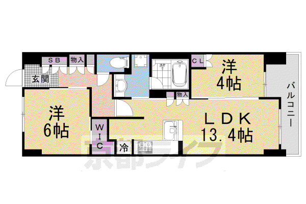 山陰本線 丹波口駅 徒歩2分 9階建 築1年(2LDK/5階)の間取り写真