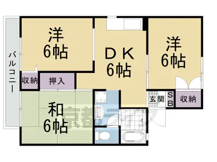 東海道本線 桂川駅(京都) 徒歩25分 2階建 築35年(3DK/2階)の間取り写真