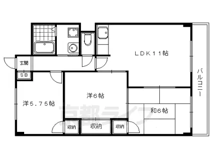 叡山電鉄 茶山・京都芸術大学駅 徒歩9分 7階建 築49年(3LDK/5階)の間取り写真